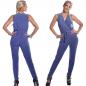 Preview: Overall Damen Jumpsuit Lang Unifarben mit Stoffgürtel Blau