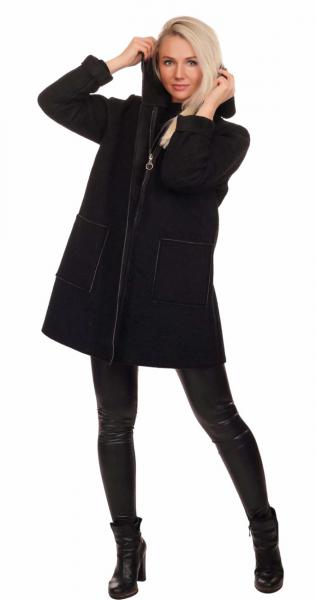 Kurzmantel mit aufgesetzten Taschen und Kapuze im Oversize Look Schwarz