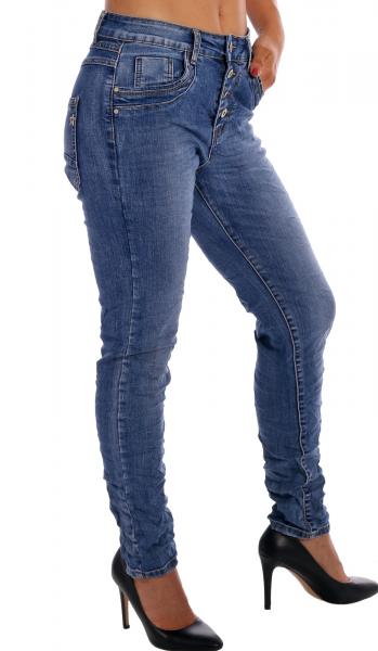 KAROSTAR Baggy Damen Jeans 4 Button Style Jeansblau