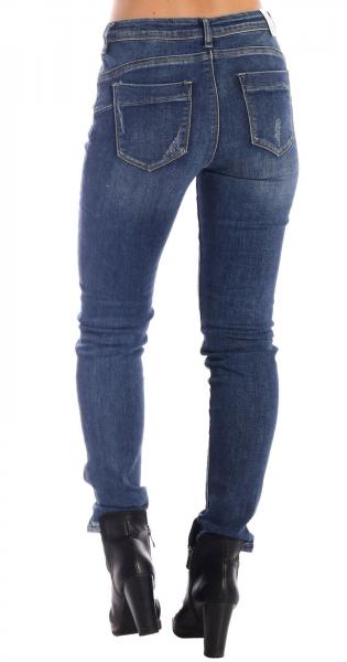 Damen Jeans One Button Zipper 5 Pocket Style Dark washed Scratches Gr. 34 - 42