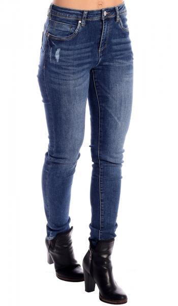 Damen Jeans One Button Zipper 5 Pocket Style Dark washed Scratches Gr. 34 - 42