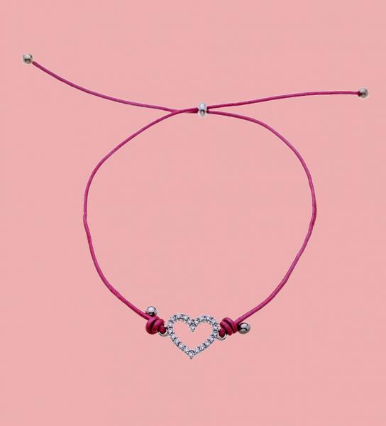 Armband Leder Bracelet Heart Flexibel mit Glitzersteinchen Pink