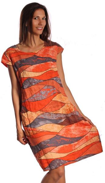 Leinenkleid Sommerkleid A-​Linie Colourwave Kurzarm Orange