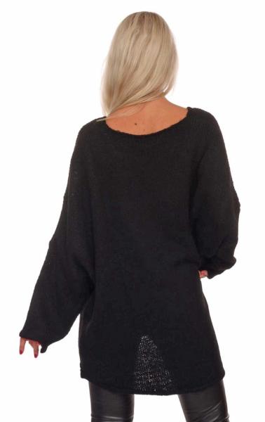 Pullover langarm mit V-Ausschnitt im angesagten Oversize Look Schwarz