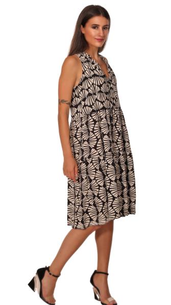 Sommerkleid ärmellos mit Muscheldruckdesign Schwarz Weiß