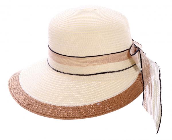 Sommer- Strandhut mehrfarbig mit Sonnen Shade und breitem Band zum Binden Natur Beige - Braun