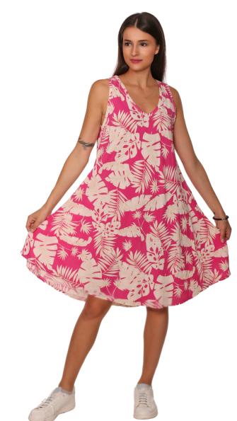 Sommerkleid Trägerkleid knielang Exotic Print Pink