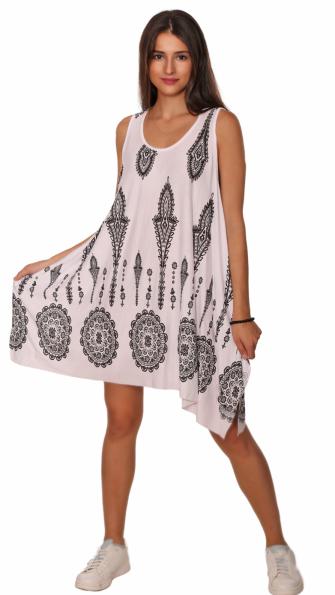 Sommerkleid Trägerkleid knielang Indian Ornamentic Print Weiß