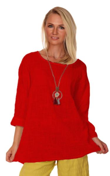 Tunika Bluse Krempelarme Einheitsgrösse: 36 - 42 unifarben mit Modeschmuckkette Rot