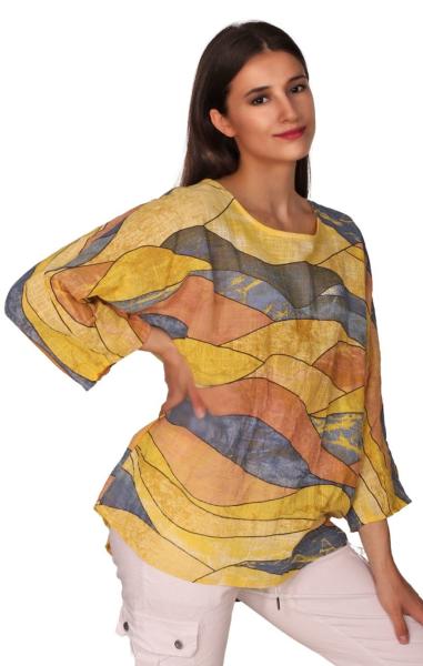 Tunika Shirt 3/4 Arm im schönen Graphic Design Gelb-Bunt
