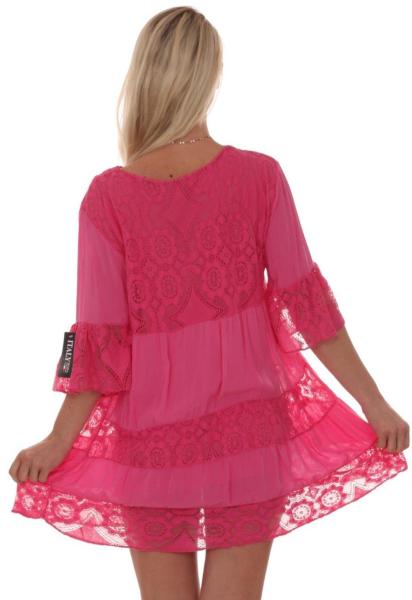 Tunikakleid Sommerkleid romantische Häkelspitzendetails Pink