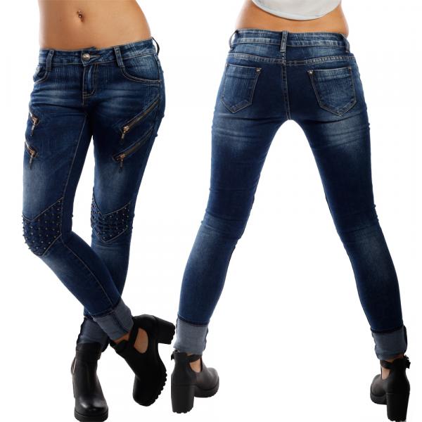Damen Jeans 5 -Pocket - Style mit Nieten und vielen schönen Details Jeansblau