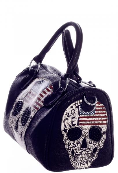 Handtasche Bowlingbag Henkeltasche aus Lederimitat Skullhead Design