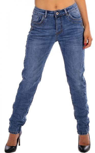 KAROSTAR Baggy Damen Jeans One Button Zipper Style Jeansblau