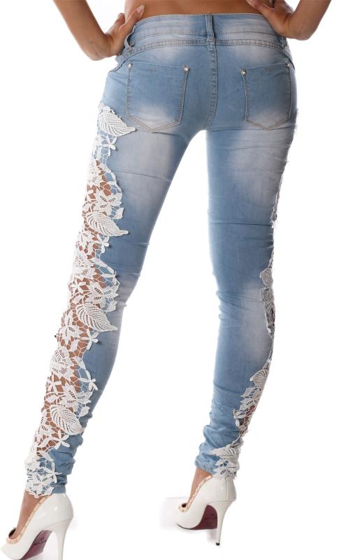 Mozzaar Röhren-Jeans  mit Spitzenapplikationen Weiss