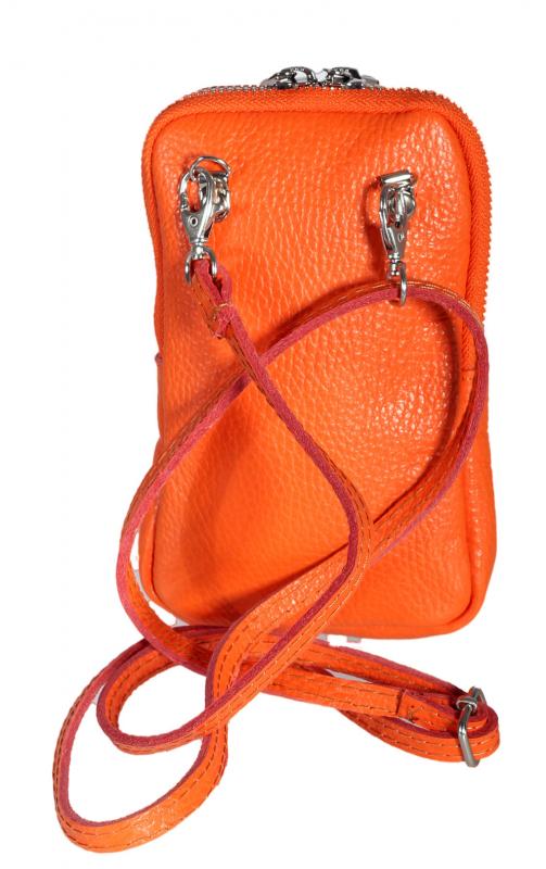 Handy Umhängetasche Schultertasche Leder Doppel Zipper Italy Orange