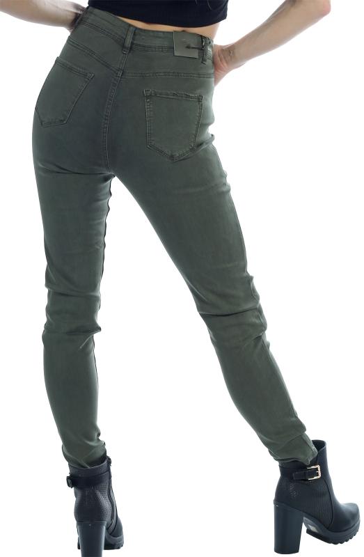 Jeans Hose High Waist Unifarben im 5 - Pocket Style auch in großen Größen Olivegrün
