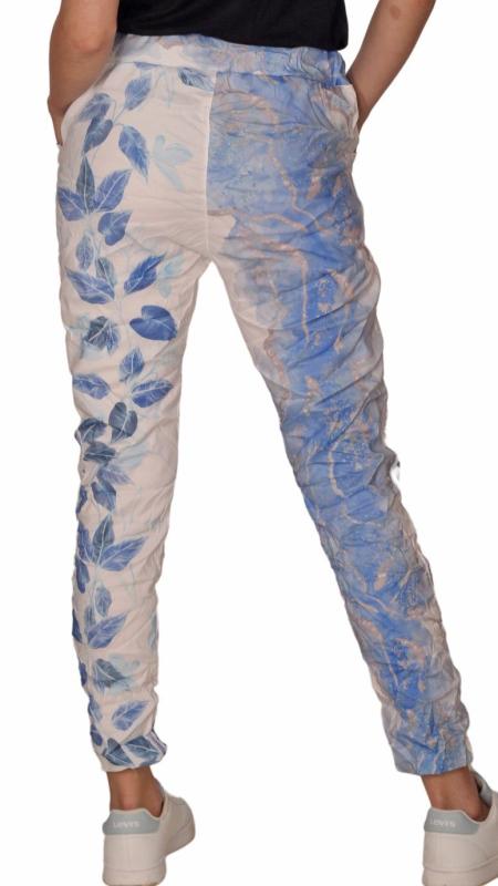 Jogger Pants Hose mit Tunnelzugschnürung modisches Blätter Design Blau Goldfarben