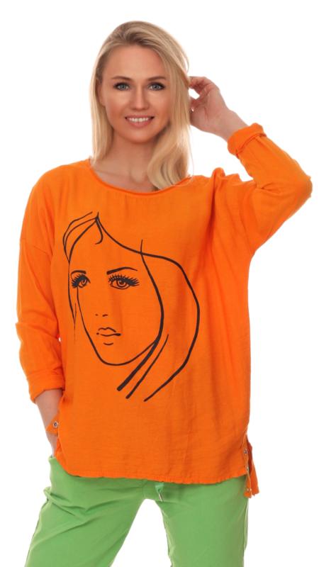 Shirt Langarm Gesicht Motiv Orange