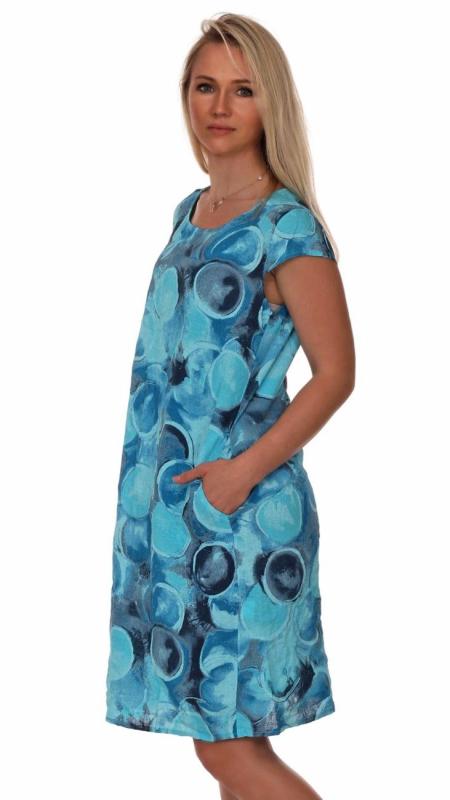 Leinenkleid Sommerkleid A-​Linie Bella Rotonda Kurzarm Blau