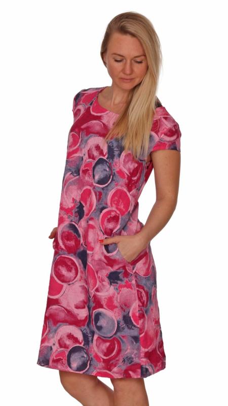 Leinenkleid Sommerkleid A-​Linie Bella Rotonda Kurzarm Pink