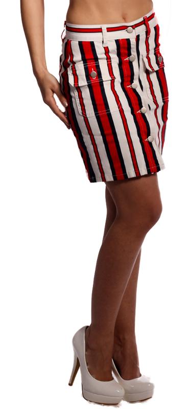 Rock Mini Skirt stylish angesagter Marine-Rot Weiss Streifen Druck