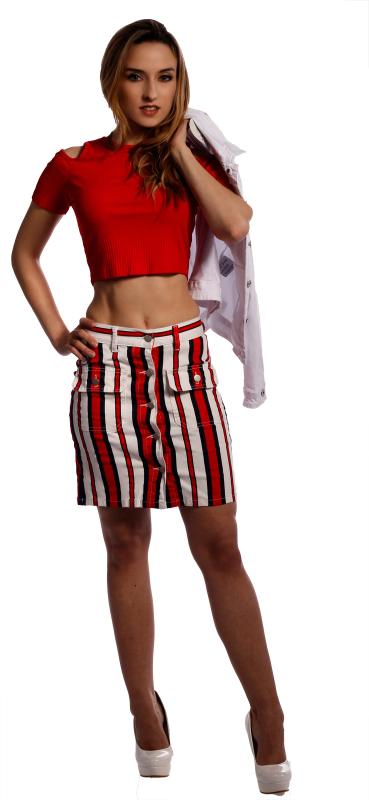 Rock Mini Skirt stylish angesagter Marine-Rot Weiss Streifen Druck
