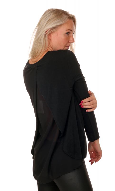 Langarmshirt Rundhalsausschnitt einfarbig mit interessantem Rückendetail Schwarz