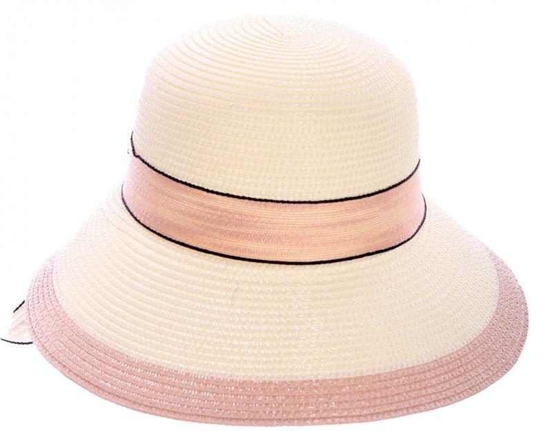 Sommer- Strandhut mehrfarbig mit Sonnen Shade und breitem Band zum Binden Natur Beige - Rosa