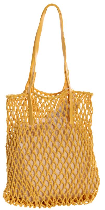 Sommertasche im Netz Look mit herausnehmbarer Beuteltasche Gelb