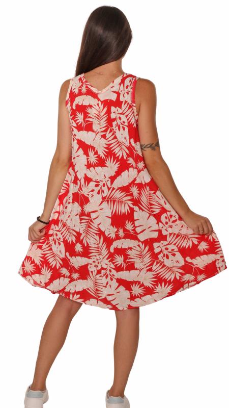 Sommerkleid Trägerkleid knielang Exotic Print Rot