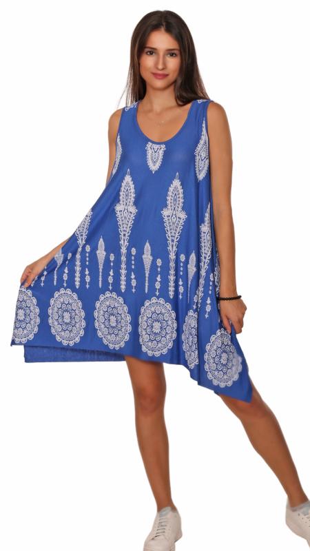 Sommerkleid Trägerkleid knielang Indian Ornamentic Print Blau