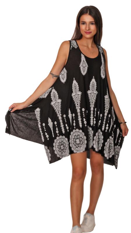 Sommerkleid Trägerkleid knielang Indian Ornamentic Print Schwarz