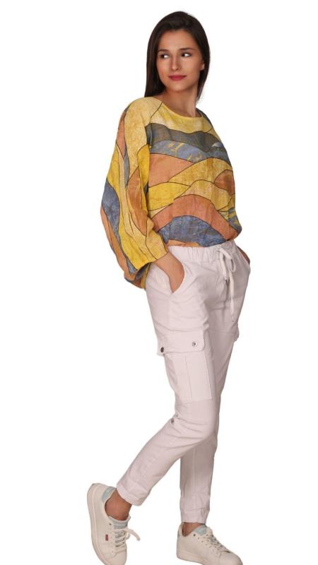 Tunika Shirt 3/4 Arm im schönen Graphic Design Gelb-Bunt