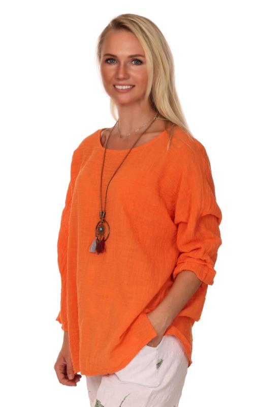 Tunika Bluse Krempelarme Einheitsgrösse: 36 - 42 mit Modeschmuckkette Orange