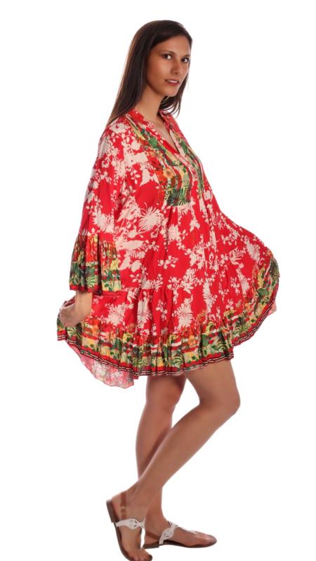Sommerkleid MaiLin Tunikakleid mit besonderem Druckdesign Rot