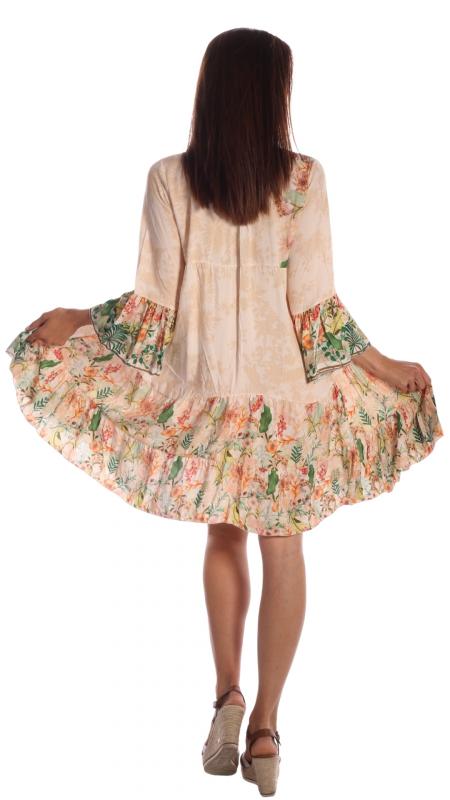 Sommerkleid MaiLin Tunikakleid mit besonderem Druckdesign Pfirsich