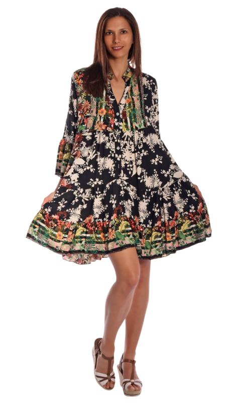 Sommerkleid MaiLin Tunikakleid mit besonderem Druckdesign Schwarz