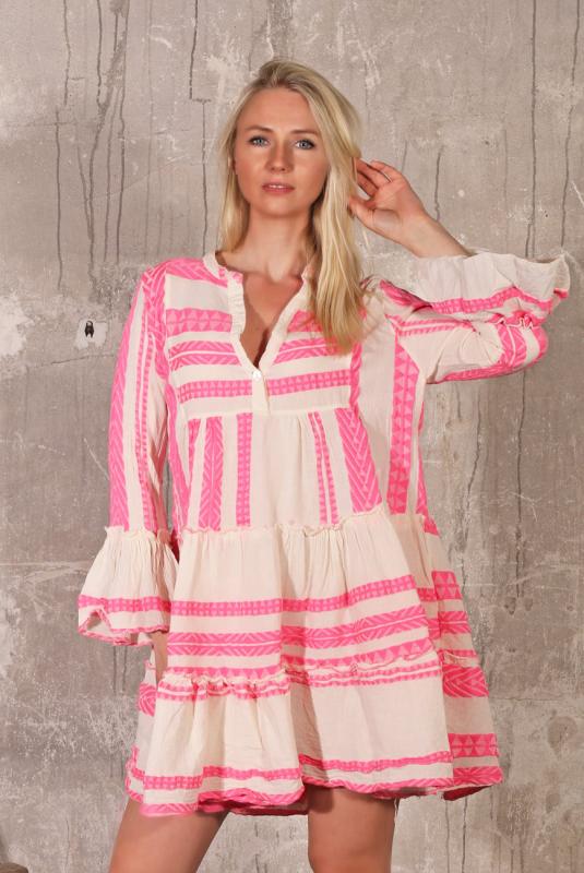 Tunika Kleid im Mediterranean Ethno Heritage Design Pink Weiss