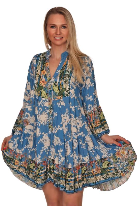 Sommerkleid MaiLin Tunikakleid mit besonderem Druckdesign Mittelblau