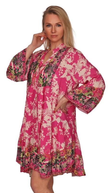 Sommerkleid MaiLin Tunikakleid mit besonderem Druckdesign Pink