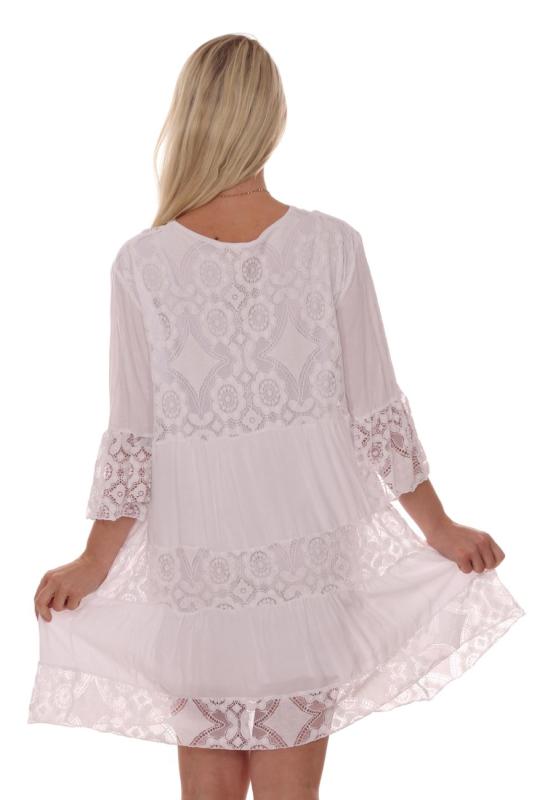 Tunikakleid Sommerkleid romantische Häkelspitzendetails Weiß