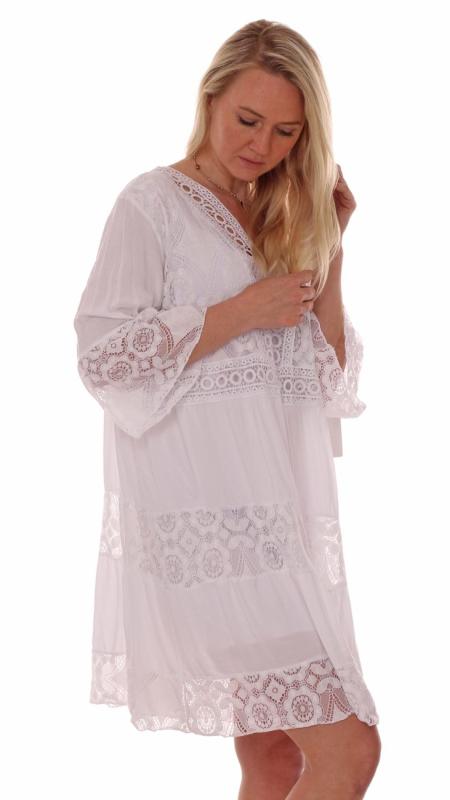 Tunikakleid Sommerkleid romantische Häkelspitzendetails Weiß