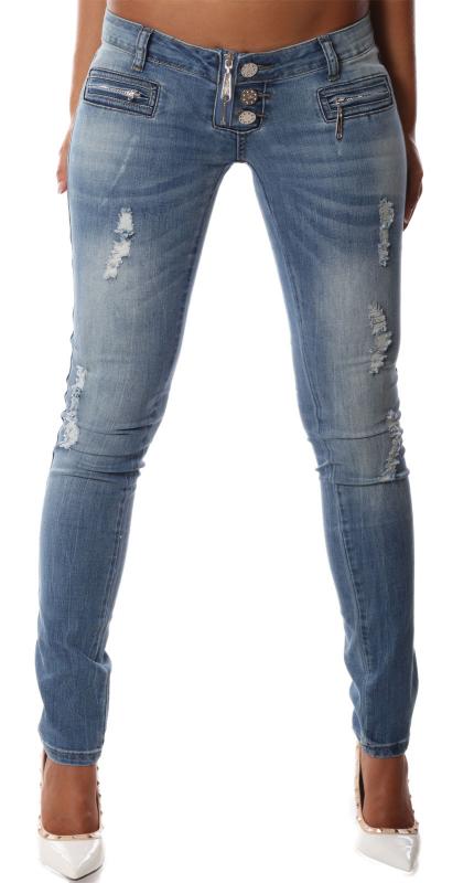 Jeans Skinny Destroyed Three Button Low Waist