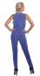 Preview: Overall Damen Jumpsuit Lang Unifarben mit Stoffgürtel Blau