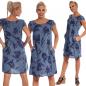Mobile Preview: Leinen Kleid Sommerkleid Knielang Tulip Druckdesign A-Linie Jeansblau