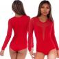 Mobile Preview: Damen Body Langarm mit transparenten Ärmeln und Dekolleté Rot