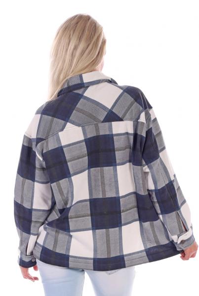 Damen Karo Blogger Hemd Oversized Stylischer Holzfäller Hemdenblouson Marineblau-Schwarz-Weiß