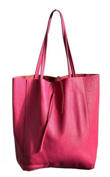 Shopper Henkeltasche mit großer Innentasche aus weichem Leder Pink