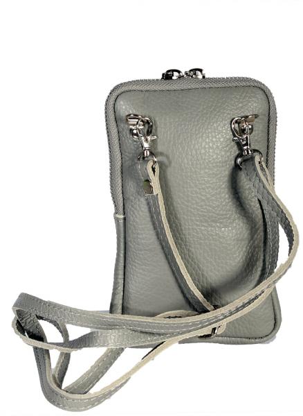 Handy Umhängetasche Schultertasche Leder Doppel Zipper Italy Grau